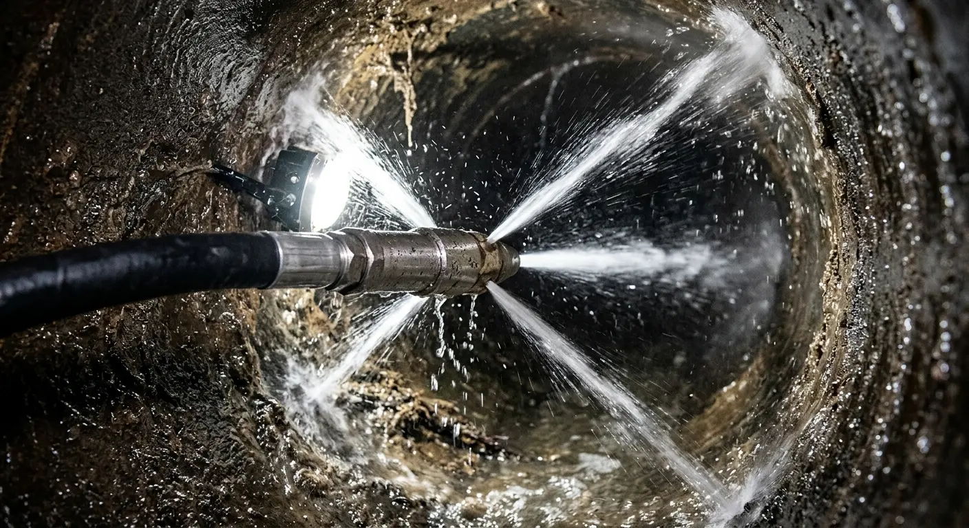 High-pressure hydro jetting nozzle cleaning sewer pipe for Storm Drain Cleaning in Grand Rapids